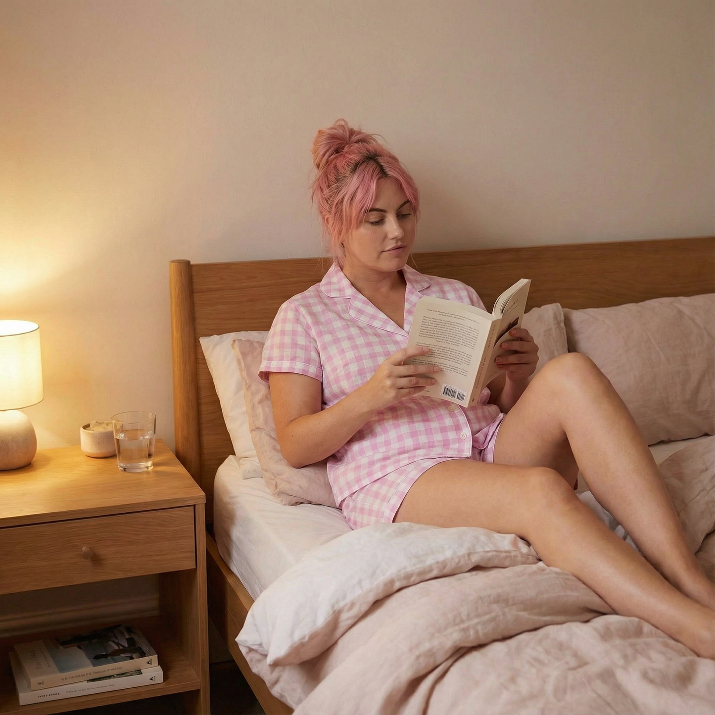 Gingham Pajamas Short Set in Pink | Button Top and Shorts Sleepwear [Sizes SM-L]