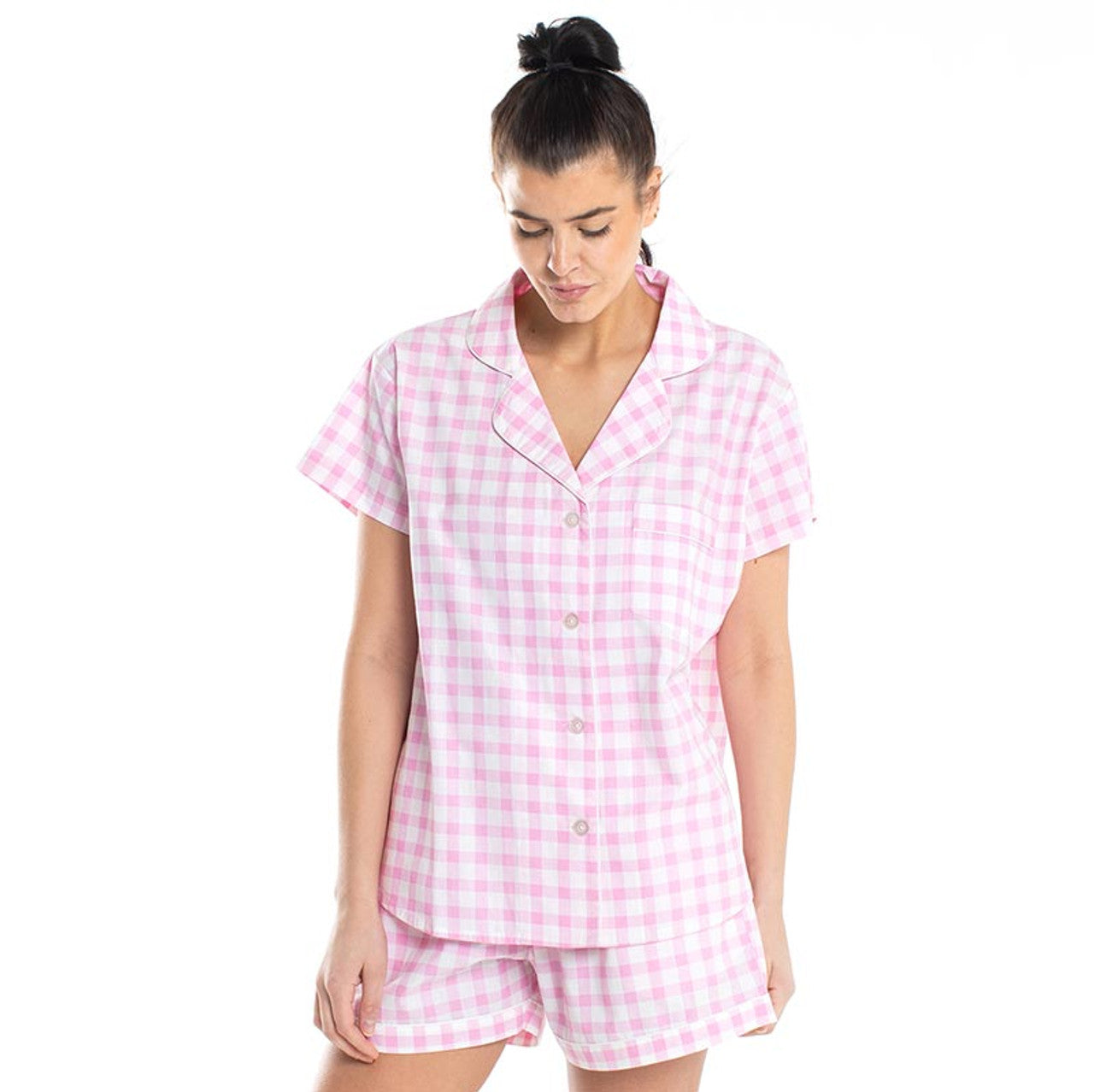 Gingham Pajamas Short Set in Pink | Button Top and Shorts Sleepwear [Sizes SM-L]