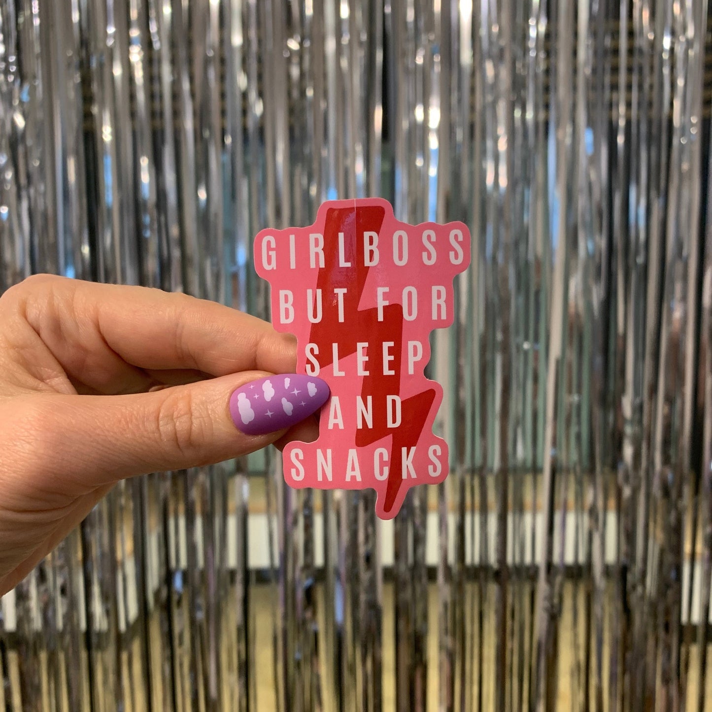 Girl Boss But For Sleep and Snacks Glossy Die Cut Vinyl Sticker 2in x 2.95in