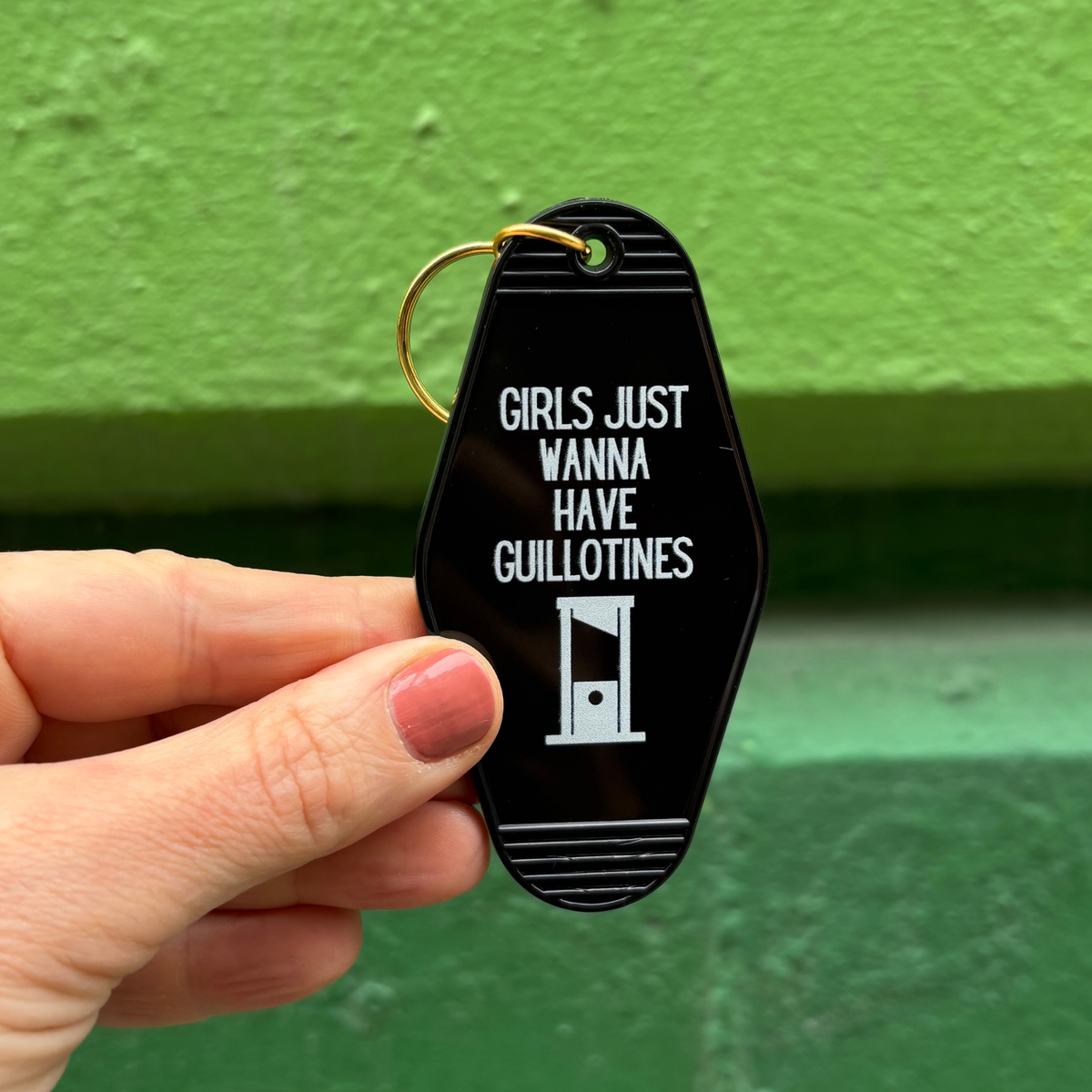 Girls Just Wanna Have Guillotines Motel Style Keychain in Black-GetBullish-The Bullish Store