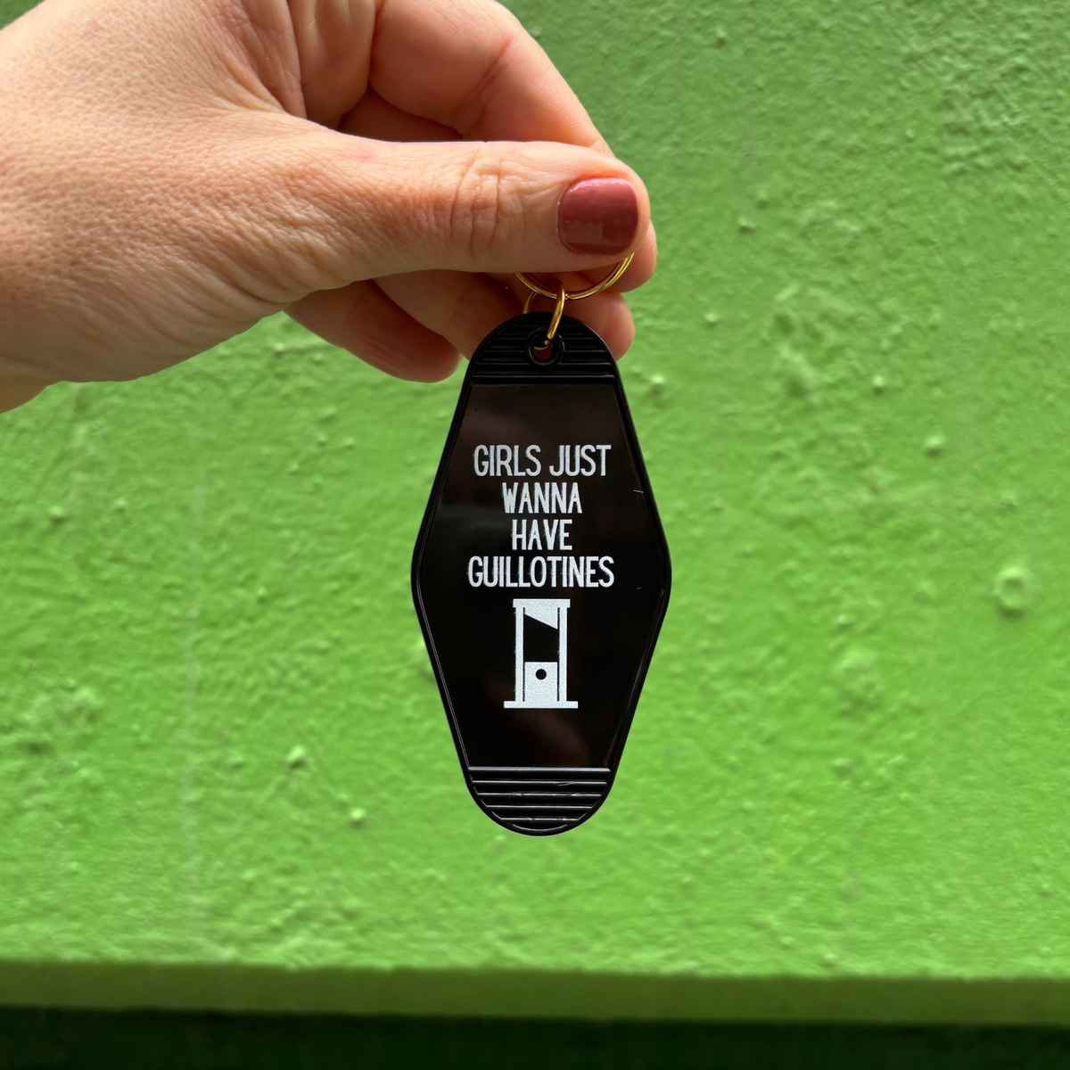 Girls Just Wanna Have Guillotines Motel Style Keychain in Black-GetBullish-The Bullish Store