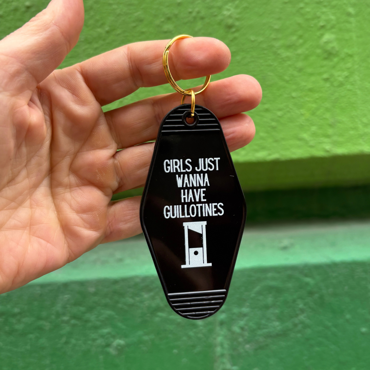 Girls Just Wanna Have Guillotines Motel Style Keychain in Black-GetBullish-The Bullish Store