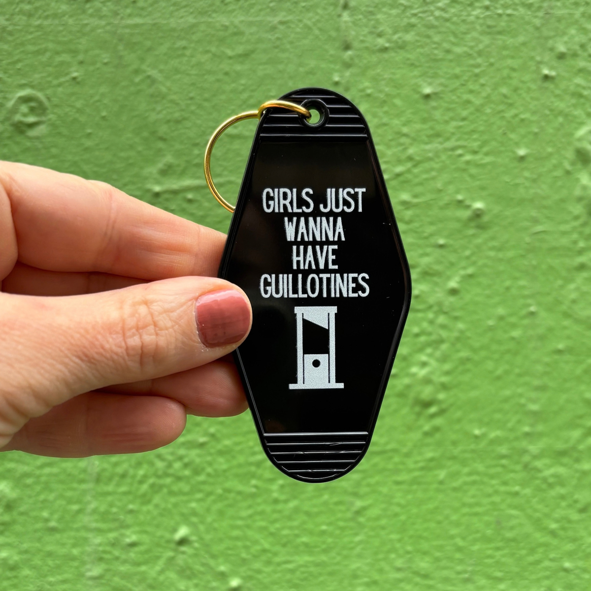 Girls Just Wanna Have Guillotines Motel Style Keychain in Black-GetBullish-The Bullish Store