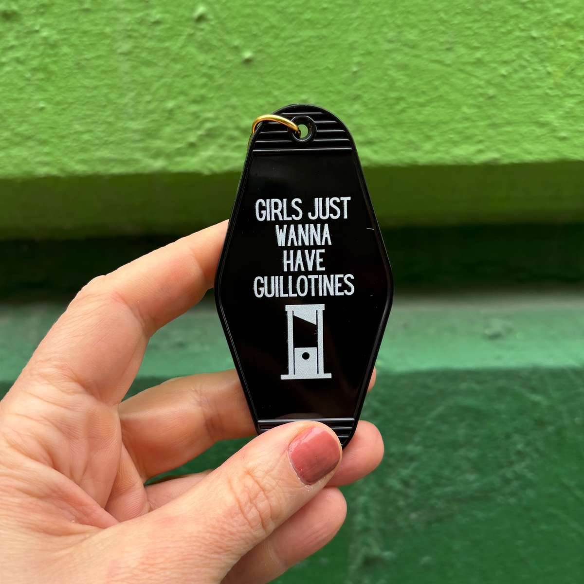 Girls Just Wanna Have Guillotines Motel Style Keychain in Black-GetBullish-The Bullish Store