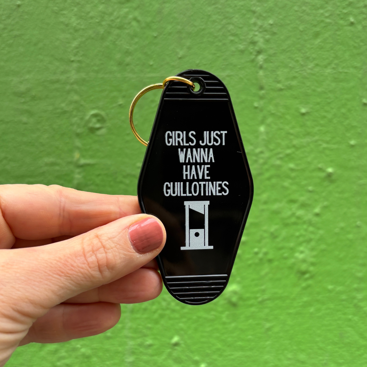 Girls Just Wanna Have Guillotines Motel Style Keychain in Black-GetBullish-The Bullish Store
