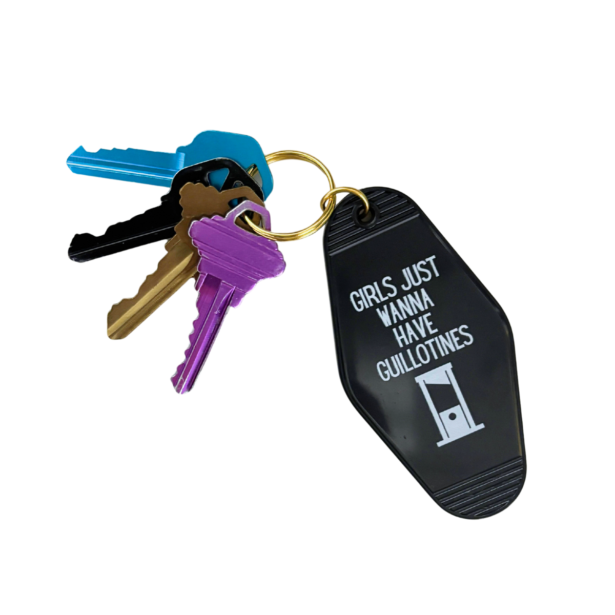 Girls Just Wanna Have Guillotines Motel Style Keychain in Black-GetBullish-The Bullish Store