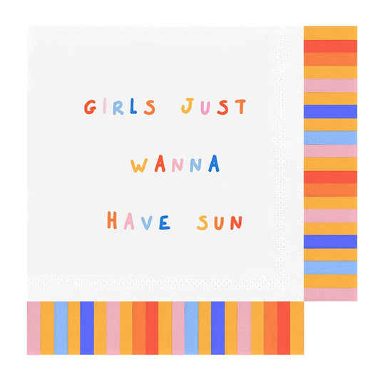 Girls Wanna Have Sun Fringe Beverage Napkins  | Party Cocktail Paper Napkin | 5"