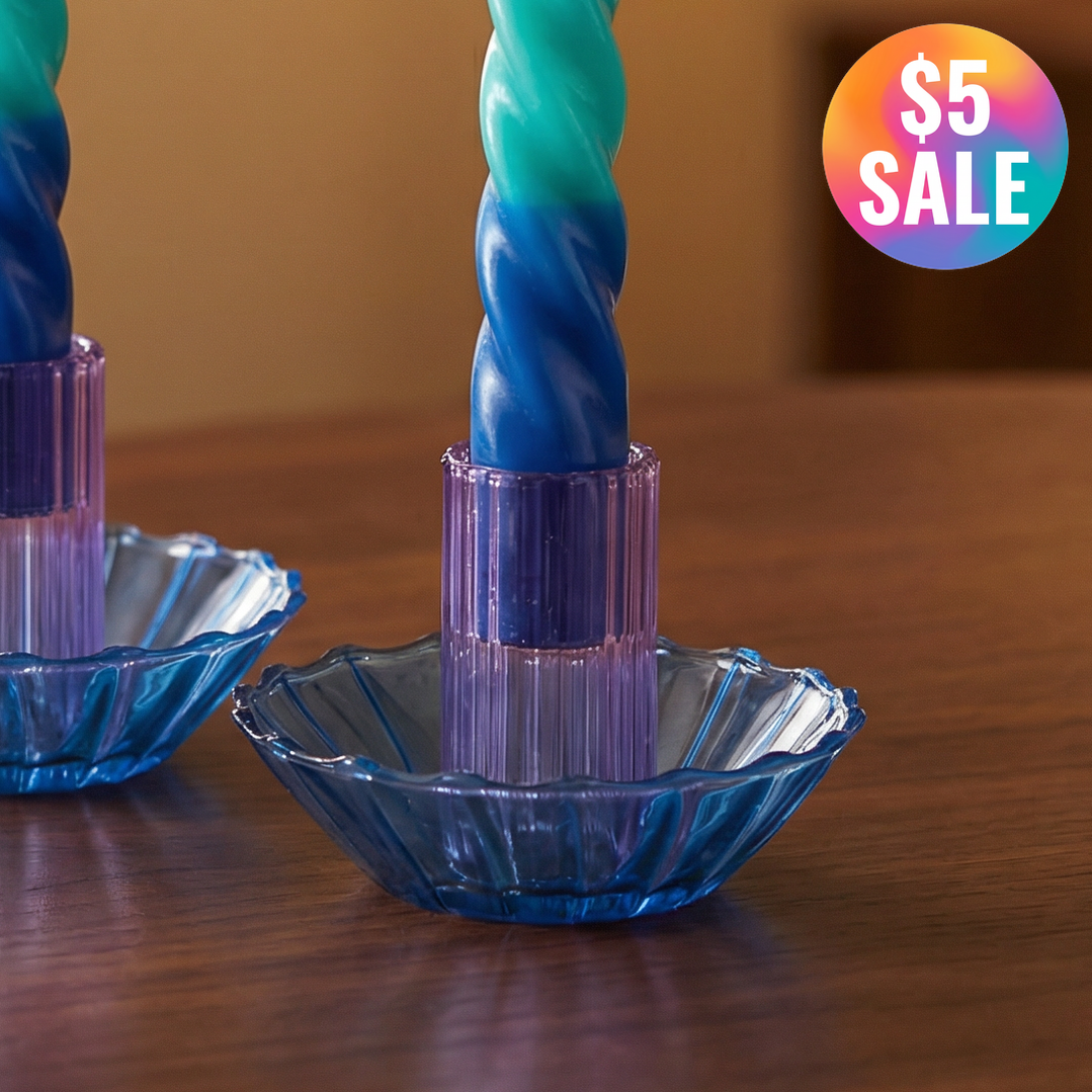Glass Candle Holder in Blue-Purple | Aesthetic Candle Sticks Holder in Tinted Glass | 3.5"