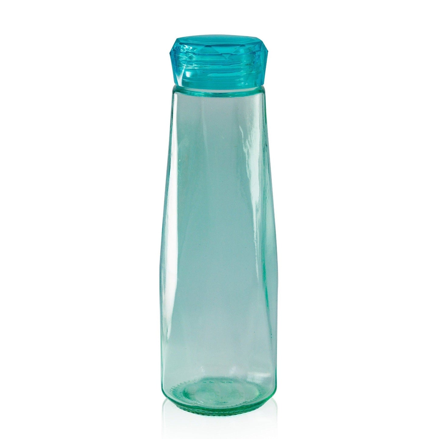 Glass Gem Water Bottle in Aqua Blue | 16 oz | Faceted Glass Diamond Shape