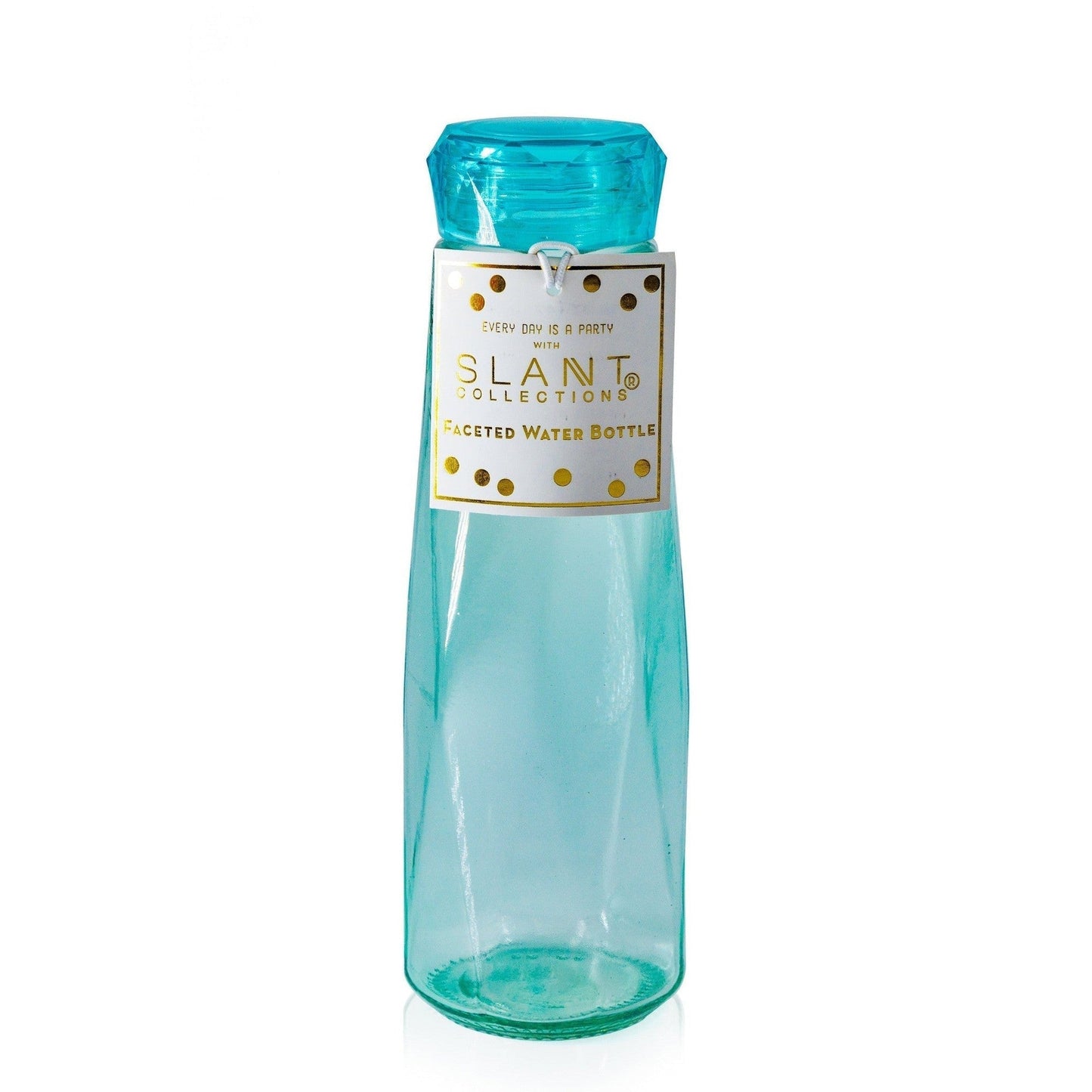 Glass Gem Water Bottle in Aqua Blue | 16 oz | Faceted Glass Diamond Shape