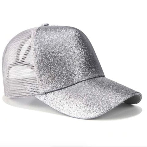 Glitter Snapback Cap with Ponytail Opening