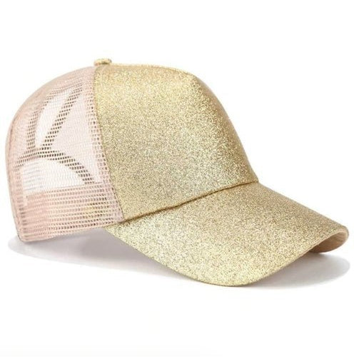 Glitter Snapback Cap with Ponytail Opening