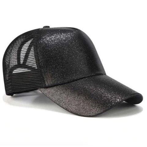 Glitter Snapback Cap with Ponytail Opening