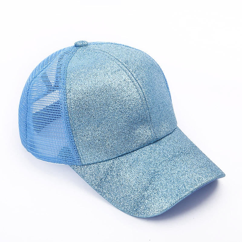 Glitter Snapback Cap with Ponytail Opening