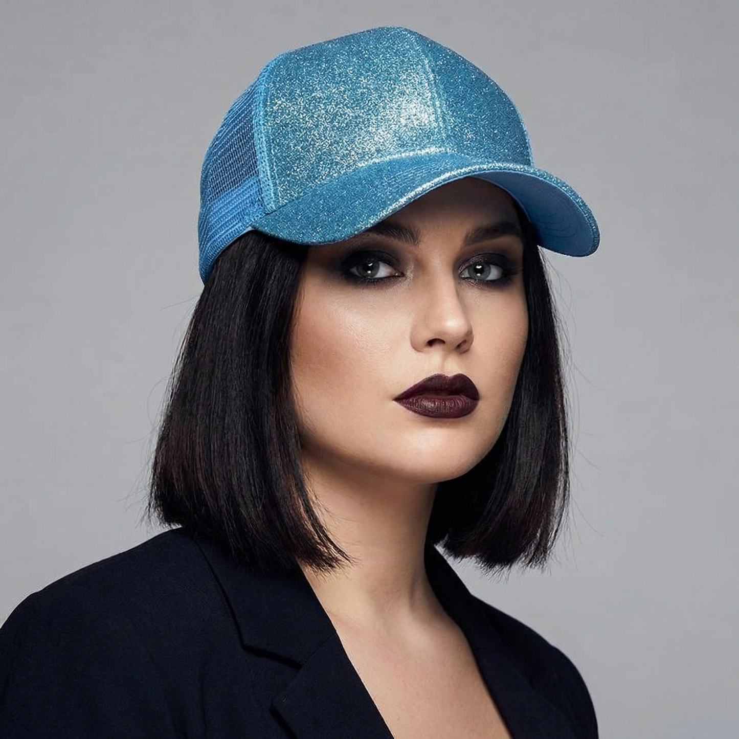 Glitter Snapback Cap with Ponytail Opening