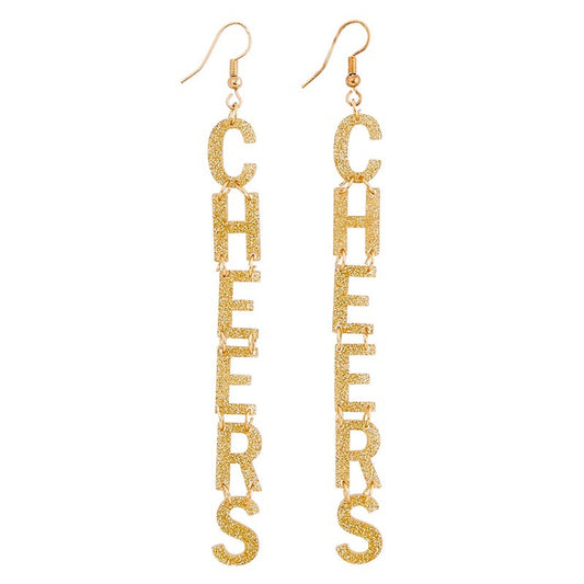 Glittery Cheers Letter Hook Earrings | Dangle Acrylic Novelty Jewelry