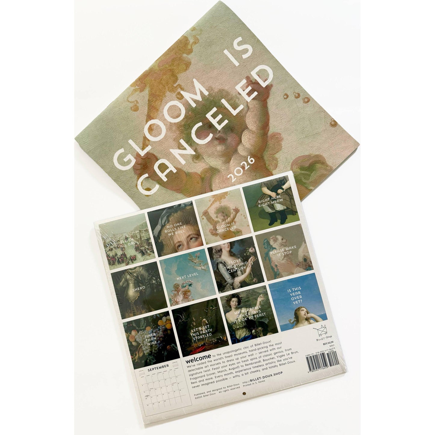 Gloom is Canceled 2026 Wall Calendar | Museums Arts Theme Billet-Doux 12 Month Calendar