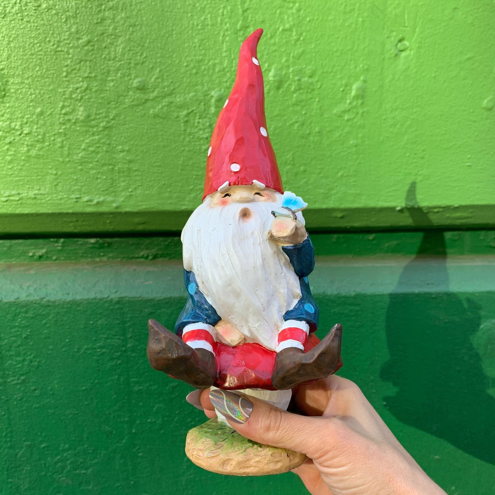 Gnome on Toadstool | Whimsical Indoor Outdoor Garden Decor | 10" Tall