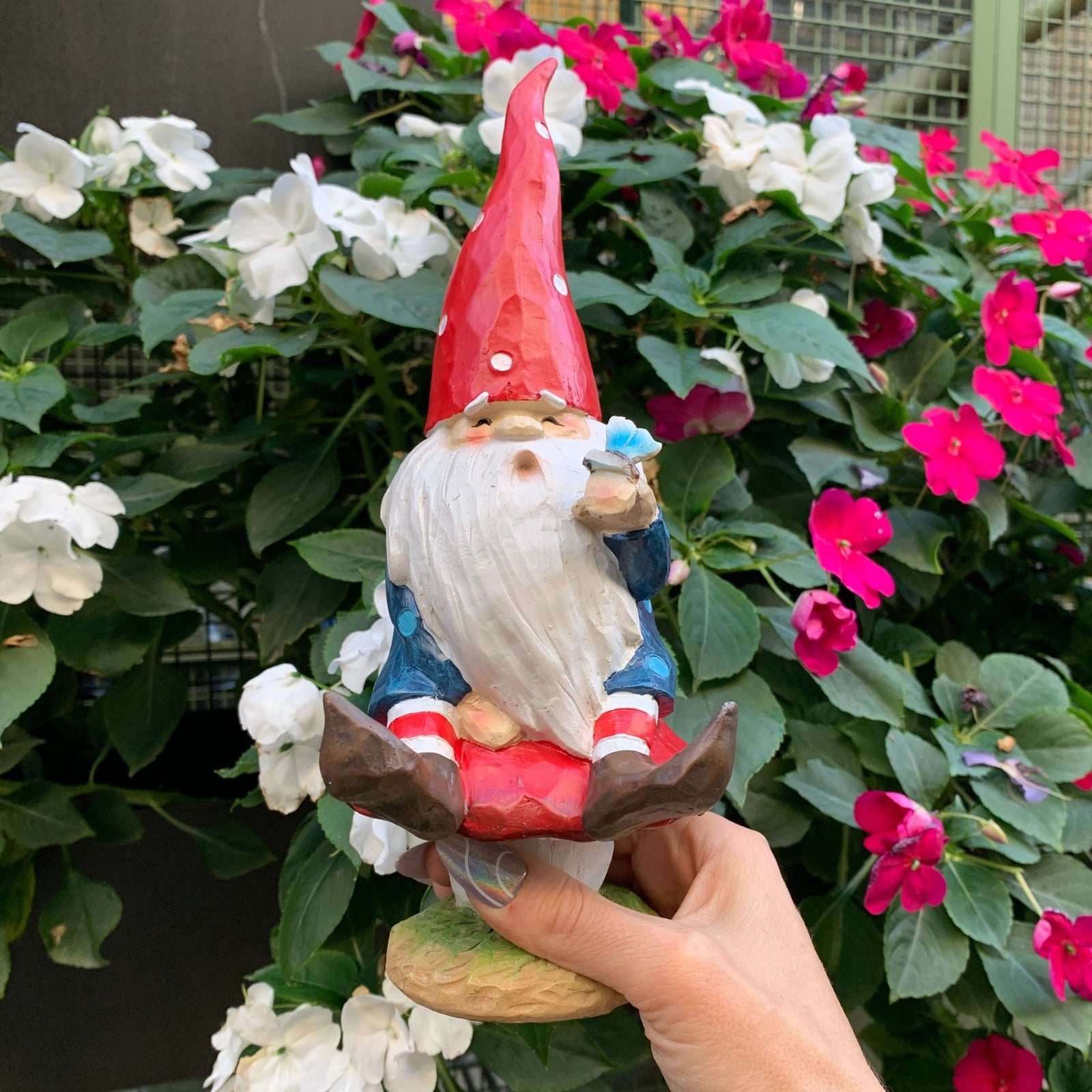 Gnome on Toadstool | Whimsical Indoor Outdoor Garden Decor | 10" Tall