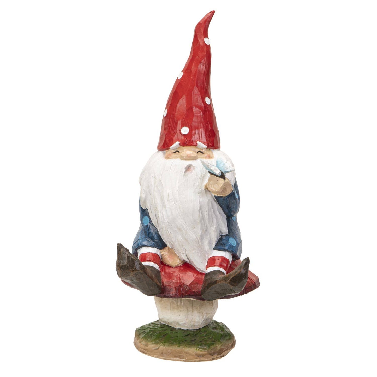 Gnome on Toadstool | Whimsical Indoor Outdoor Garden Decor | 10" Tall