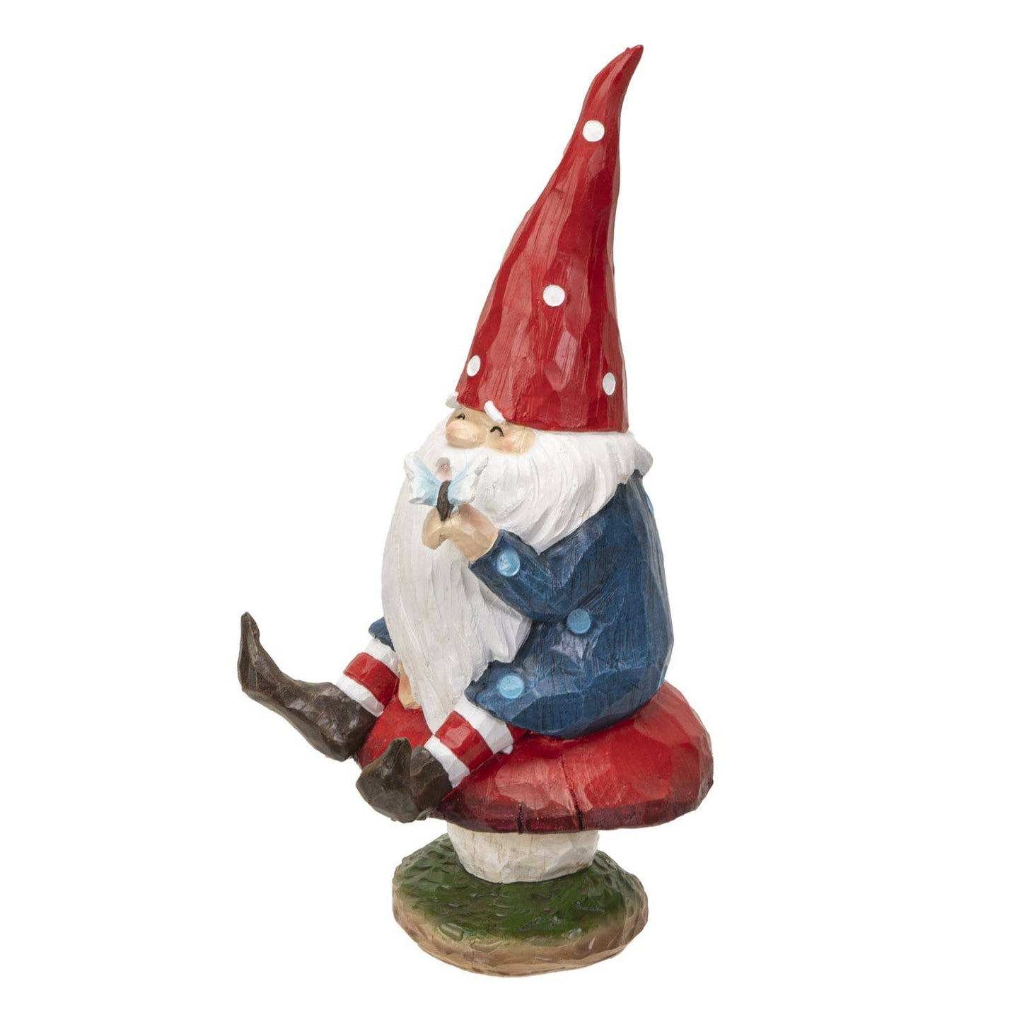 Gnome on Toadstool | Whimsical Indoor Outdoor Garden Decor | 10" Tall