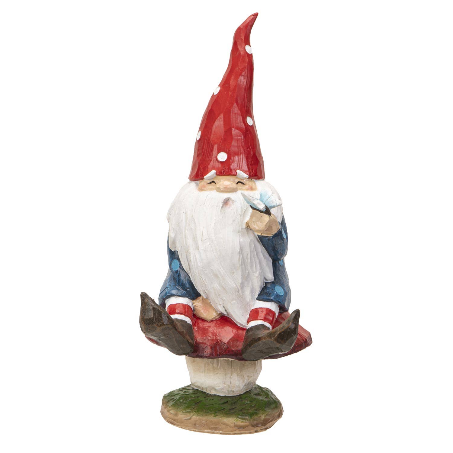 Gnome on Toadstool | Whimsical Indoor Outdoor Garden Decor | 10" Tall