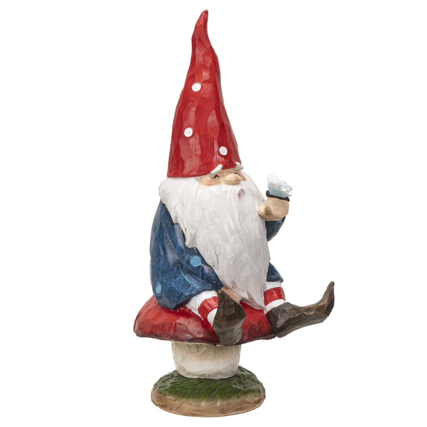 Gnome on Toadstool | Whimsical Indoor Outdoor Garden Decor | 10" Tall