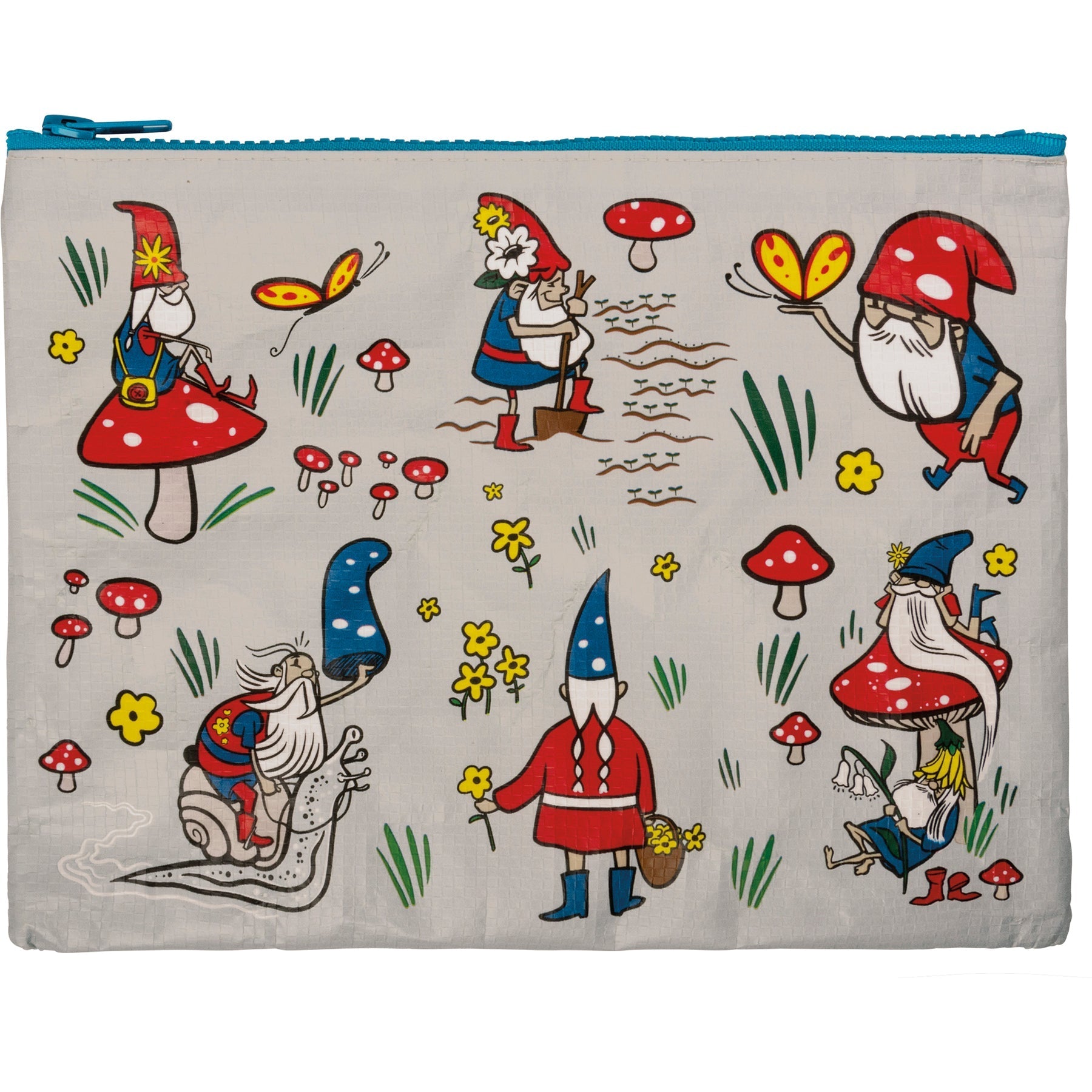 Gnomes Recycled Material Cute/Cool/Unique Zipper Pouch/Bag/Clutch/Cosmetic Bag | 9.5" x 7"