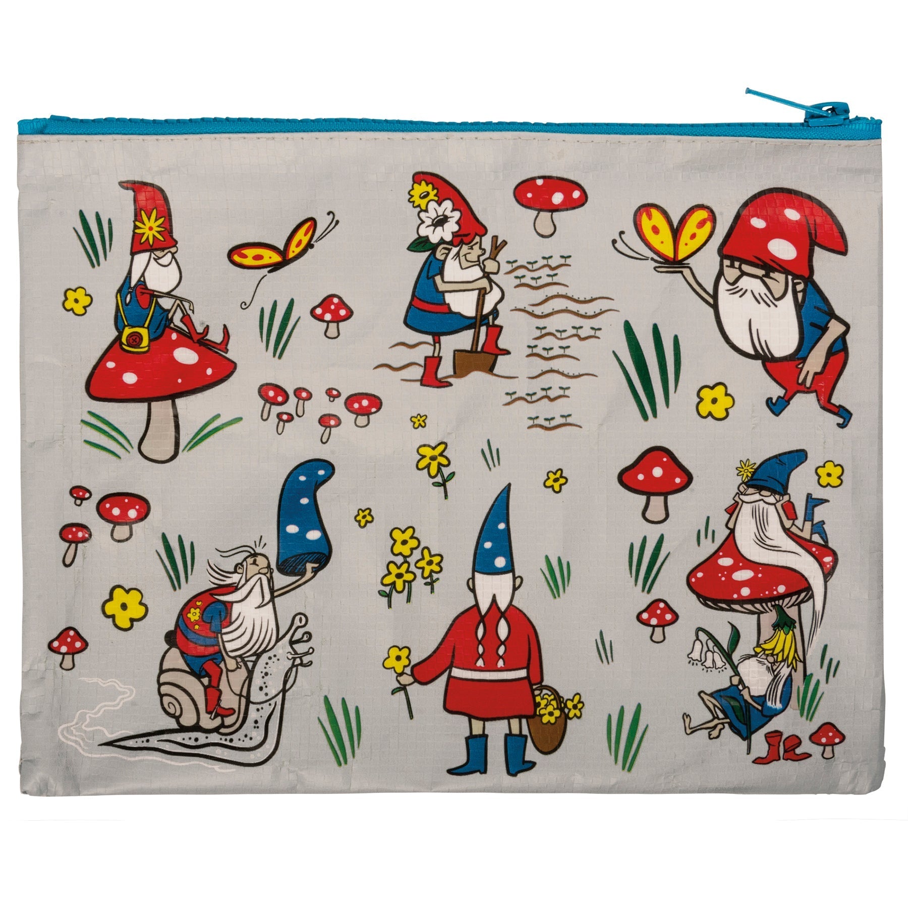 Gnomes Recycled Material Cute/Cool/Unique Zipper Pouch/Bag/Clutch/Cosmetic Bag | 9.5" x 7"