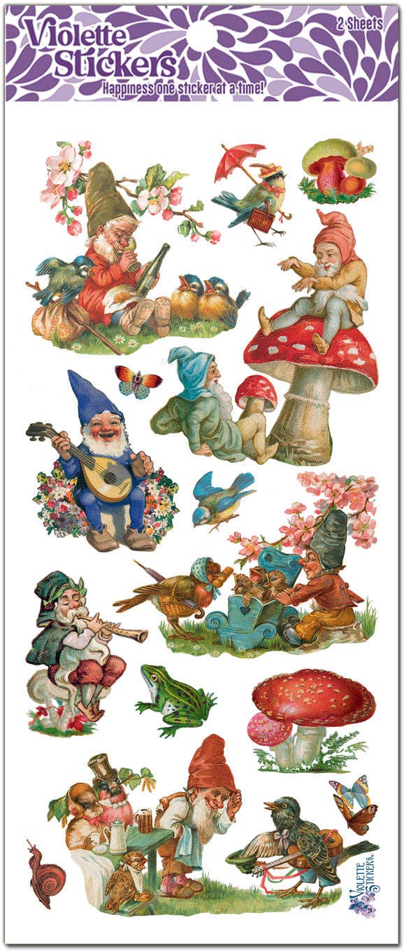 Gnomes and Red Mushrooms Clear Stickers | 4" x 8" | 2 Sheets