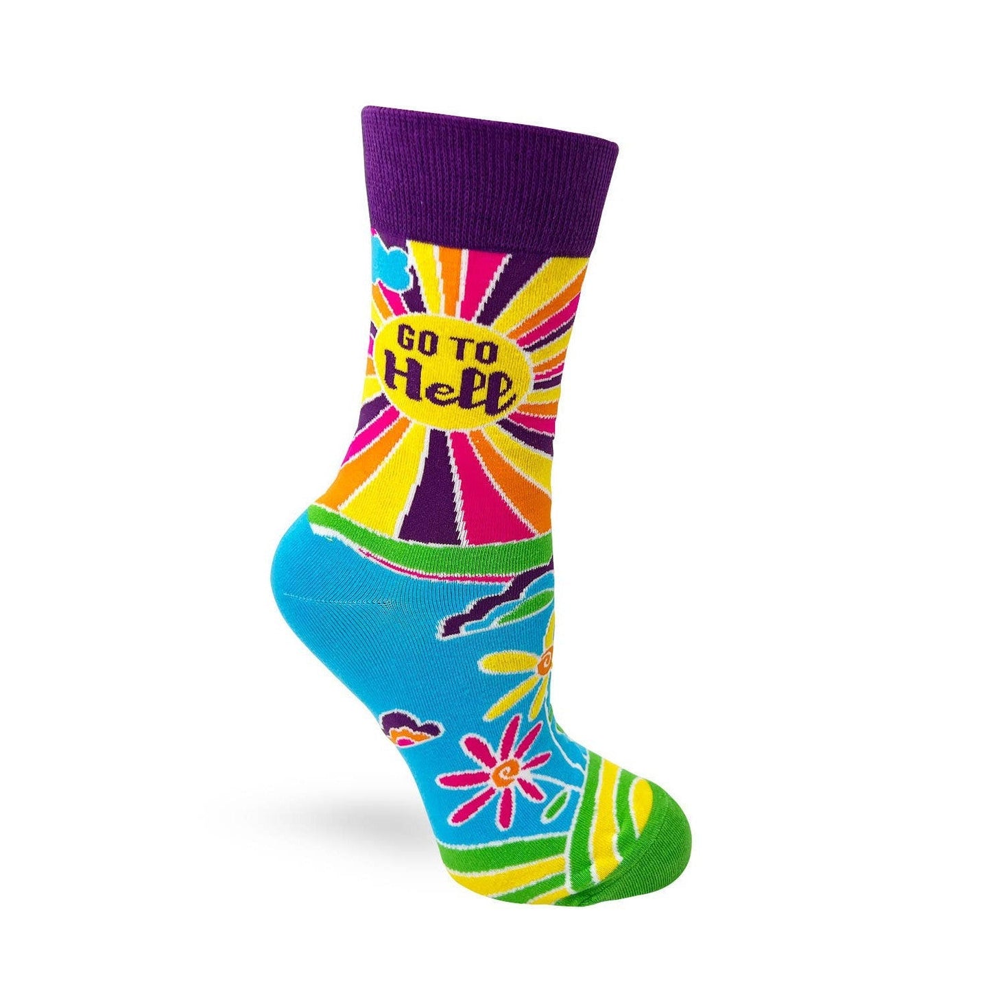Go To Hell Ladies' Crew Socks in Groovy Rainbow | Women's Novelty Colorful Socks