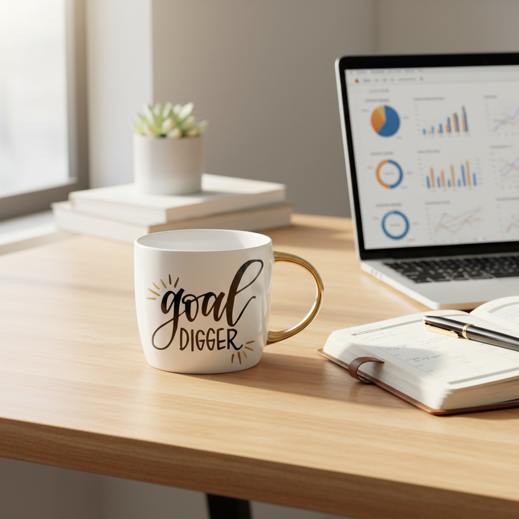 Goal Digger Mug | Gold Handle Coffee Mug | 14 oz.