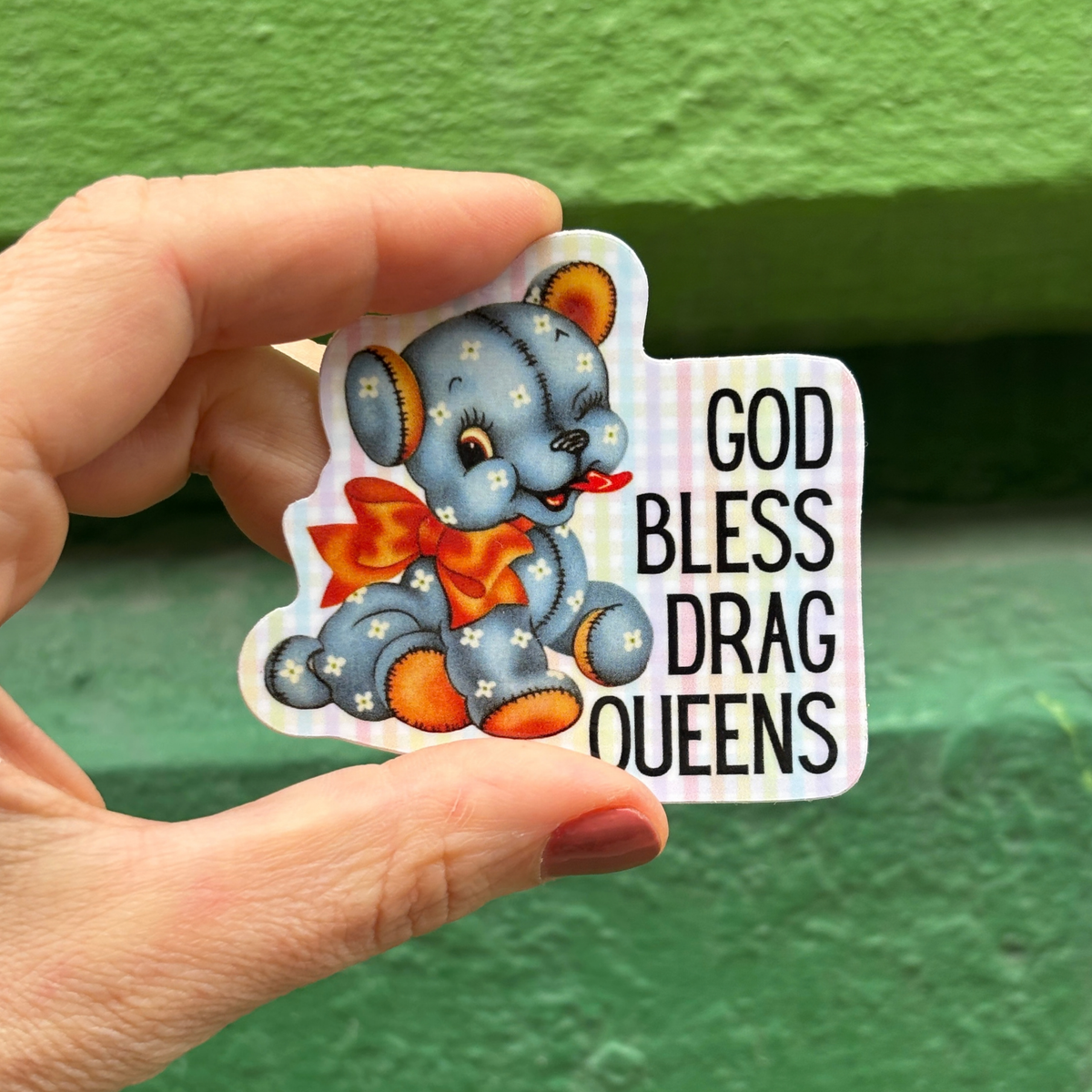 God Bless Drag Queens Vinyl Sticker | Vintage Teddy Bear and Gingham Pride LGBTQ+ Decal-GetBullish-The Bullish Store