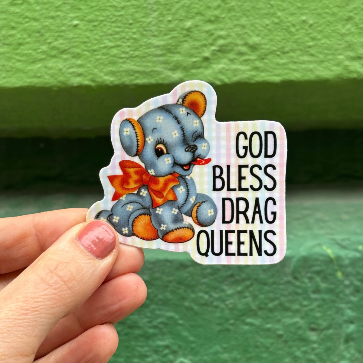 God Bless Drag Queens Vinyl Sticker | Vintage Teddy Bear and Gingham Pride LGBTQ+ Decal-GetBullish-The Bullish Store