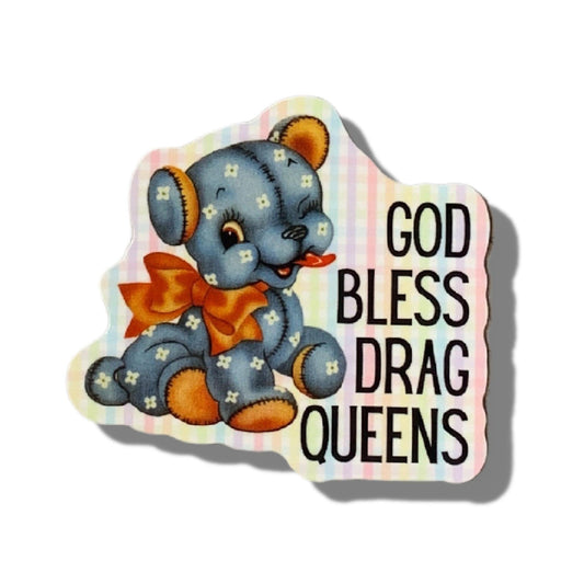 God Bless Drag Queens Vinyl Sticker | Vintage Teddy Bear and Gingham Pride LGBTQ+ Decal