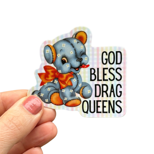 God Bless Drag Queens Vinyl Sticker | Vintage Teddy Bear and Gingham Pride LGBTQ+ Decal-GetBullish-The Bullish Store