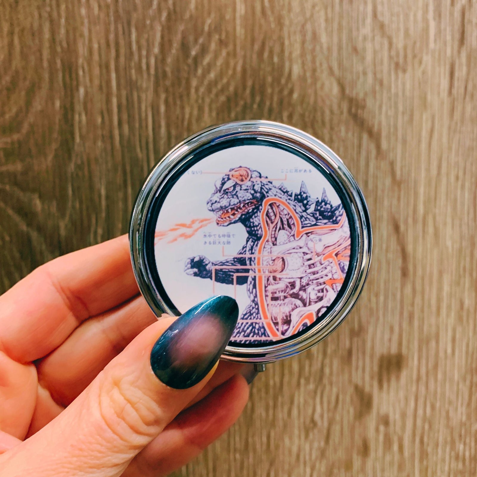 Godzilla Pill Box | Handmade 2.25" Round Pill Case | Japanese Pop Art