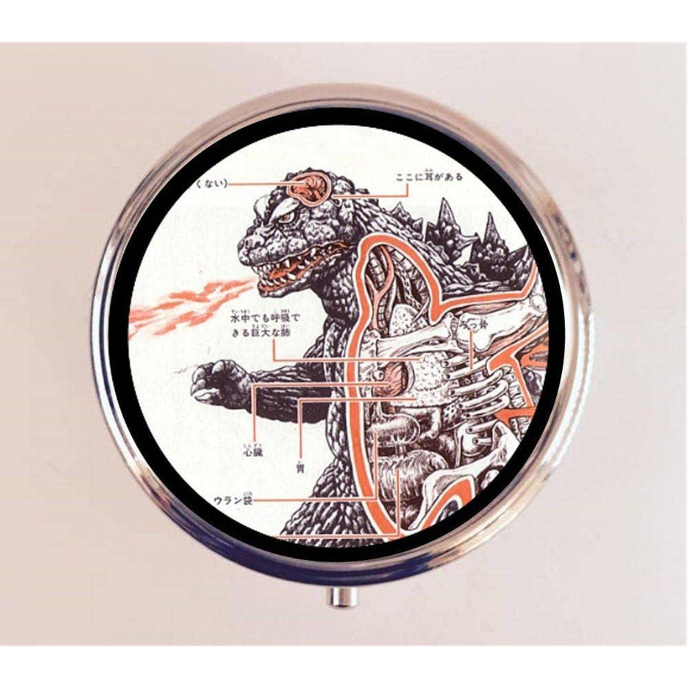 Godzilla Pill Box | Handmade 2.25" Round Pill Case | Japanese Pop Art