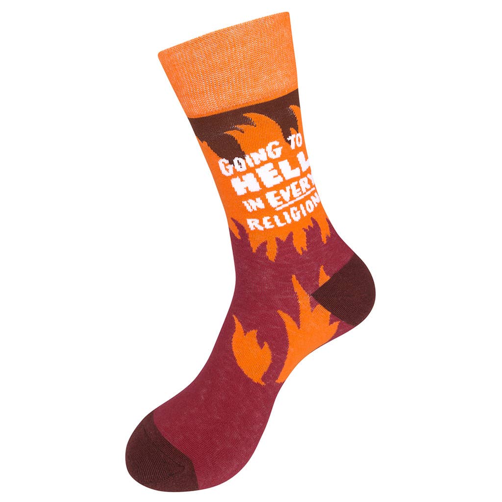 Going To Hell In Every Religion Socks | Fire Flames Unisex Funny Socks