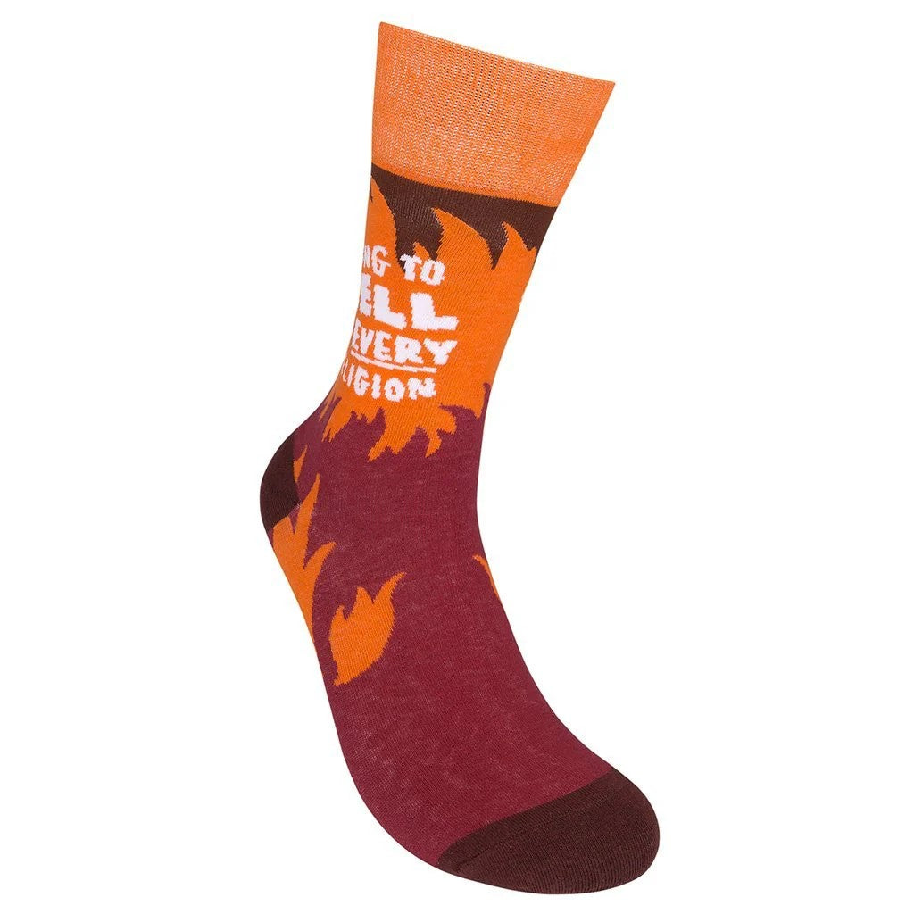 Going To Hell In Every Religion Socks | Fire Flames Unisex Funny Socks