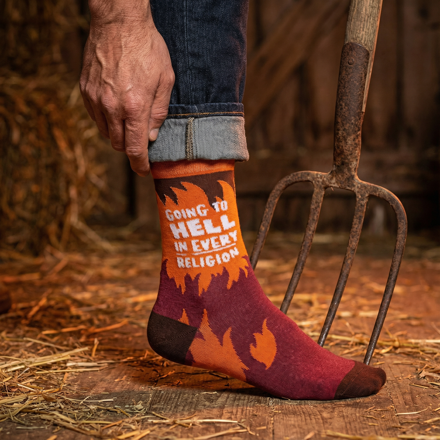 Going To Hell In Every Religion Socks | Fire Flames Unisex Funny Socks