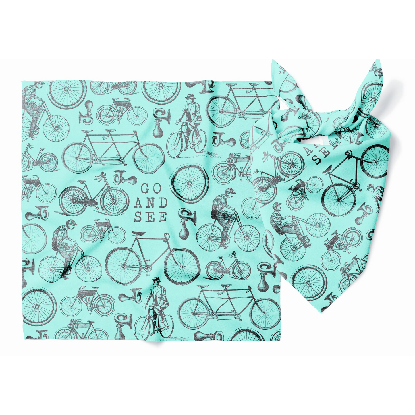 Going To See The World Road Trip Bandana | Retro Vintage Bicycle Motif | 22'' x 22''