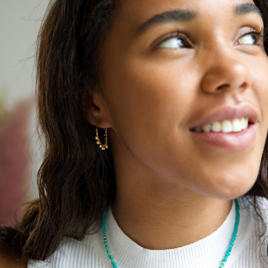 Gold Beaded Ball Hoop Earrings | Designed in the UK | 18K Gold Plated Brass