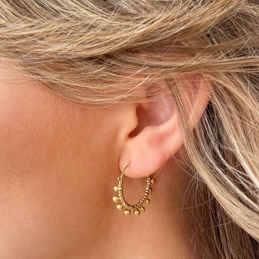 Gold Beaded Ball Hoop Earrings | Designed in the UK | 18K Gold Plated Brass