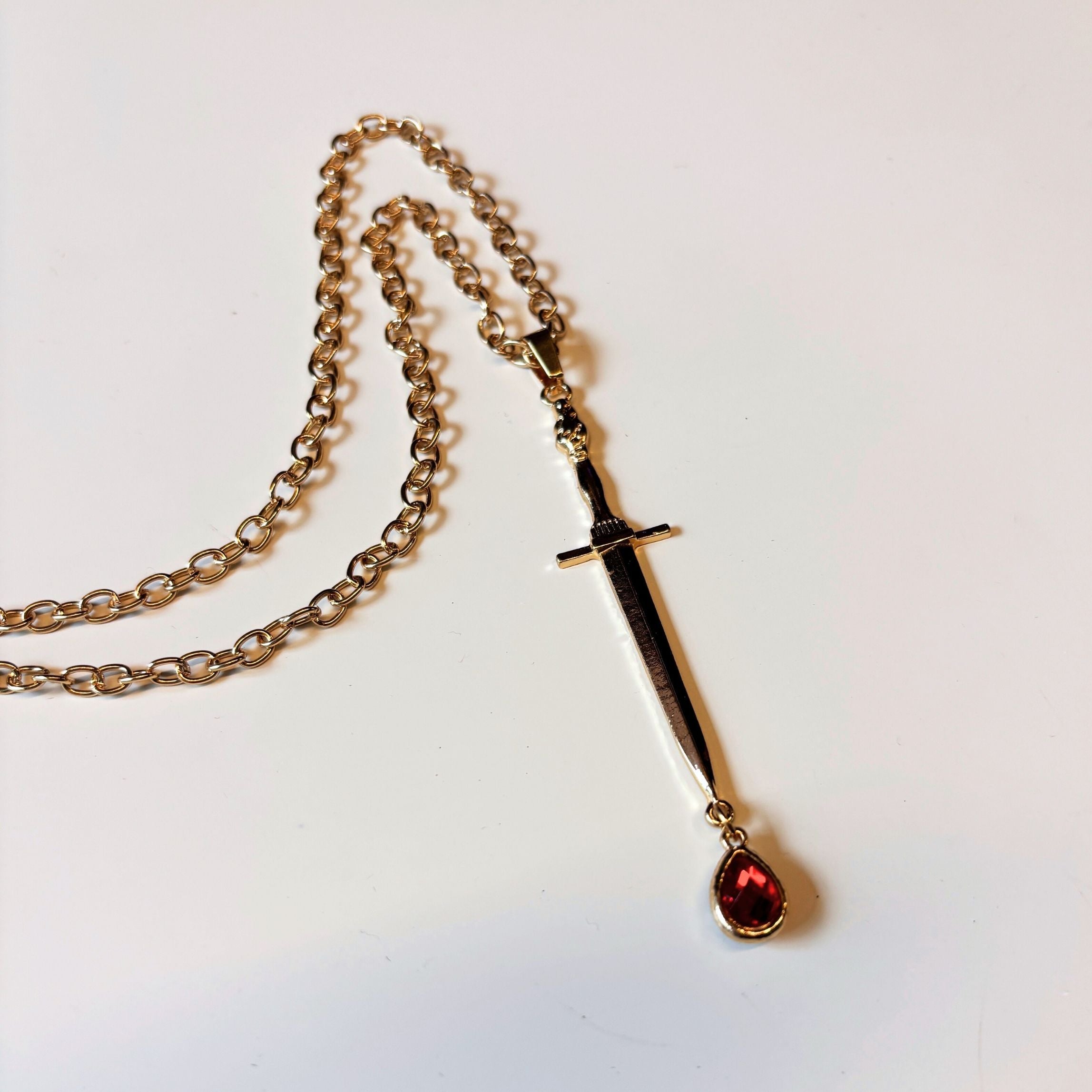 Gold Blood Drop Sword Necklace | Edgy Gothic Pendant on Adjustable Cha ...