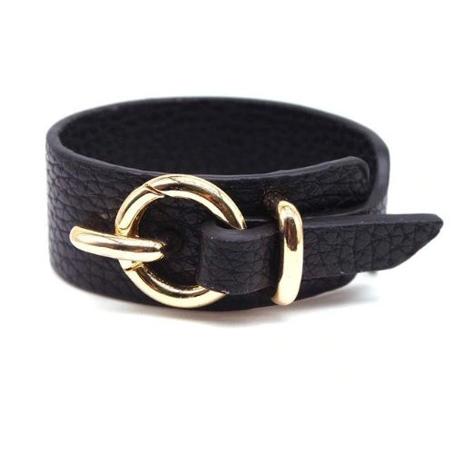 Gold Buckle Faux Leather Cuff Bracelet (5 Color Options)