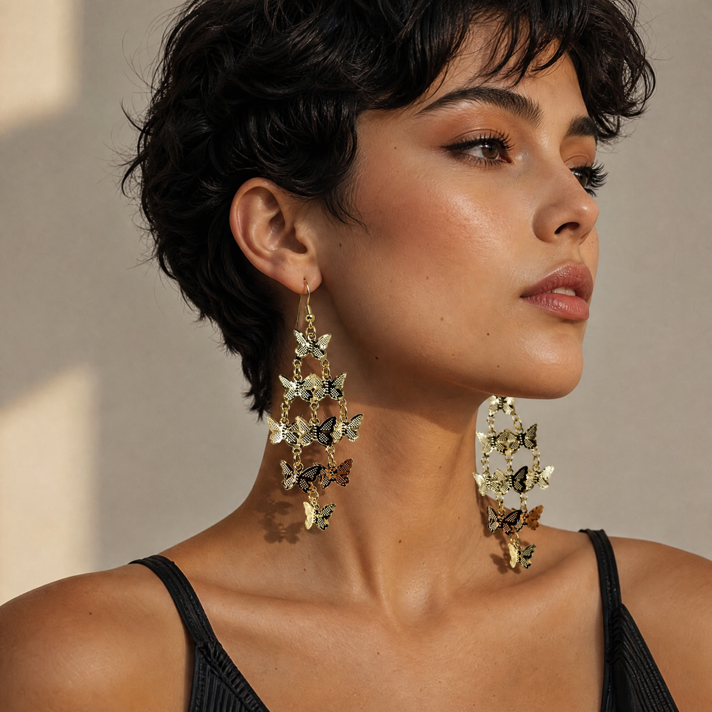 Gold Butterfly Flurry Fringe Earrings | Statement Dangle Earrings