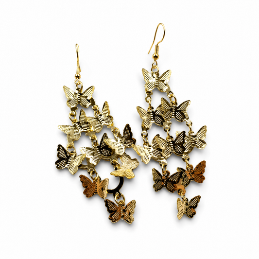 Gold Butterfly Flurry Fringe Earrings | Statement Dangle Earrings