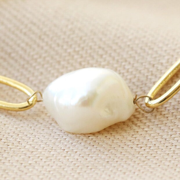 Gold Cable Chain and Pearl Bracelet | Designed in the UK | 14K Gold Plated