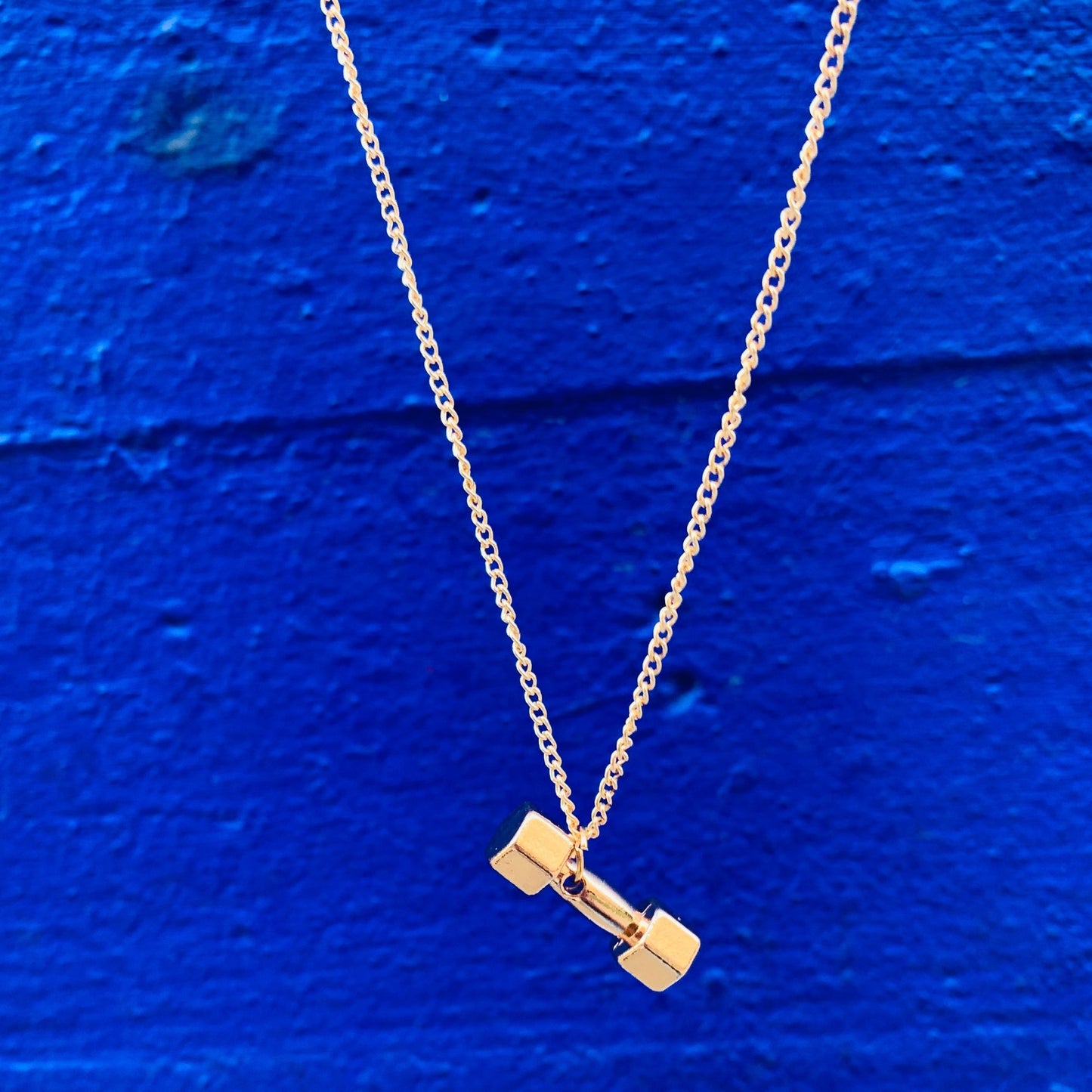 Gold Dumbbell Weightlifting Necklace